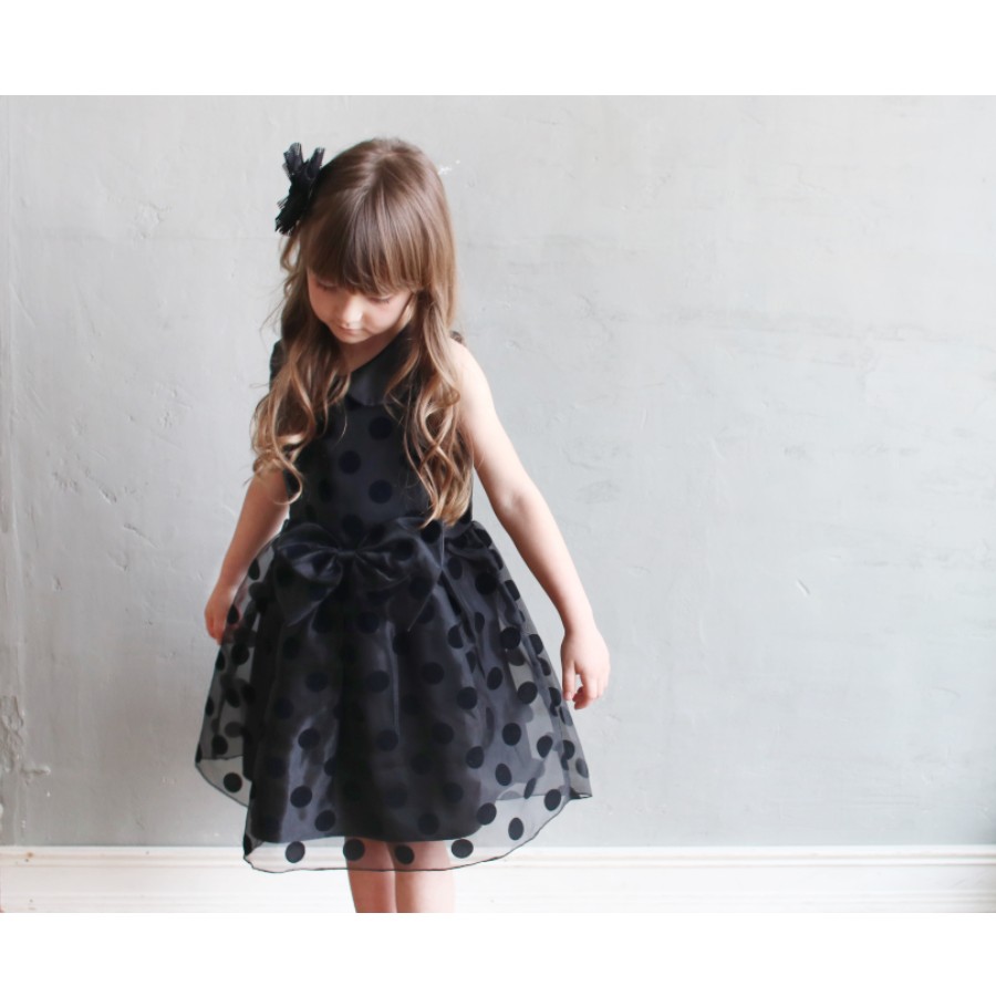 10 セール 子供服rora ミラ ドット ワンピース 黒 可愛い 140 丸襟 ワンピース 結婚式 ゴールド 女の子 130 子供服 1 キレイ 110 おしゃれ 子供 ブラック ノースリーブ ドレス 半袖 ふんわり 100 リボン ピアノ発表会 ドット柄 キッズ フォーマル 水玉