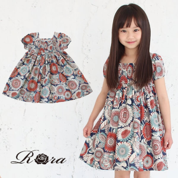 楽天市場 子供服rora スビー ワンピース 女の子 ワンピース 子供服 ナチュラル 夏 キッズ レトロ 花柄ワンピース 花柄 半袖 可愛い ふんわり かわいい ブルー 紺 オレンジ ひまわり柄 綿100 コットン 100 110 1 130 140 子供服 ピンクキャット