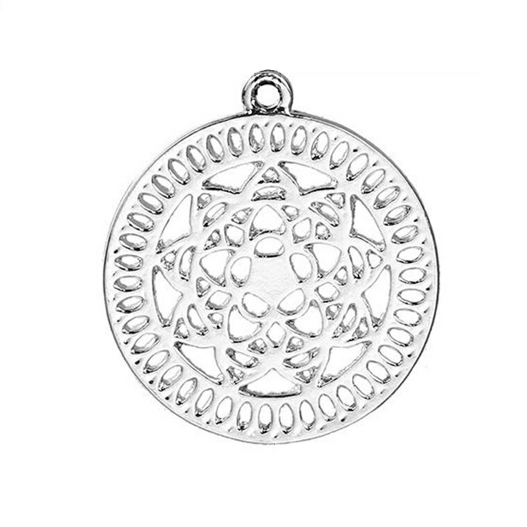 楽天市場 2個入 23mm 20mm メタルチャーム 曼荼羅サークル シルバートーン まんだら 曼陀羅 Mandala ヤントラ 円板 円輪 コスモロジー スピリチュアル 魔法陣 透かし レース模様 装飾パーツ 銀色 金属パーツ ペンダントトップ アクセサリーパーツ ゆうパケット対応