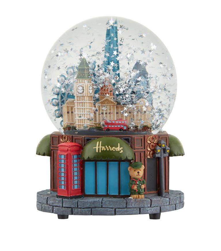 [Harrods] ハロッズ ミュージカル スノードーム オルゴール付き（Skyline Musical Snow Globe) クリスマスベアとロンドンランドマーク、オルゴール付きスノードーム スノーグローブ