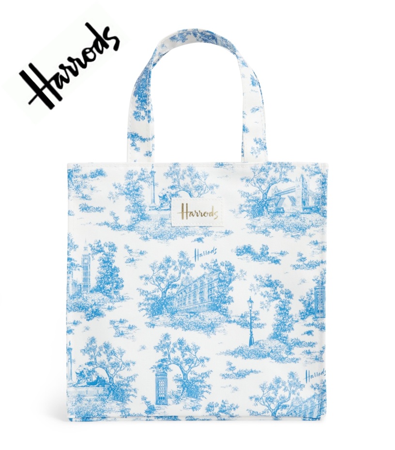 関税送料込み Harrods フローラル アイビー ショッパーバッグ Harrods ハロッズ175周年 オウムとフローラルアイビー