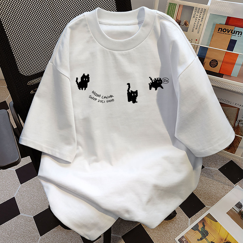 Excellent style プリントTシャツ ビッグT ゆったり ストリート カジュアル 可愛い キャラクター 猫 くま うさぎ ロゴ おしゃれ アルファベット 10代 20代 コットンTシャツ 綿100％ 半袖 丸首 春 夏 S M L XL 2XL 3XL 白 黒 Tシャツ レディース ユニセックス