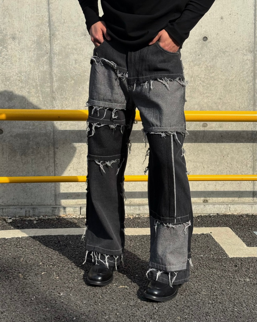 Excellent style亜米利加返り咲き旧高街広脚デニム男2025年月新破穴ゆるい引っ切り無いモップ