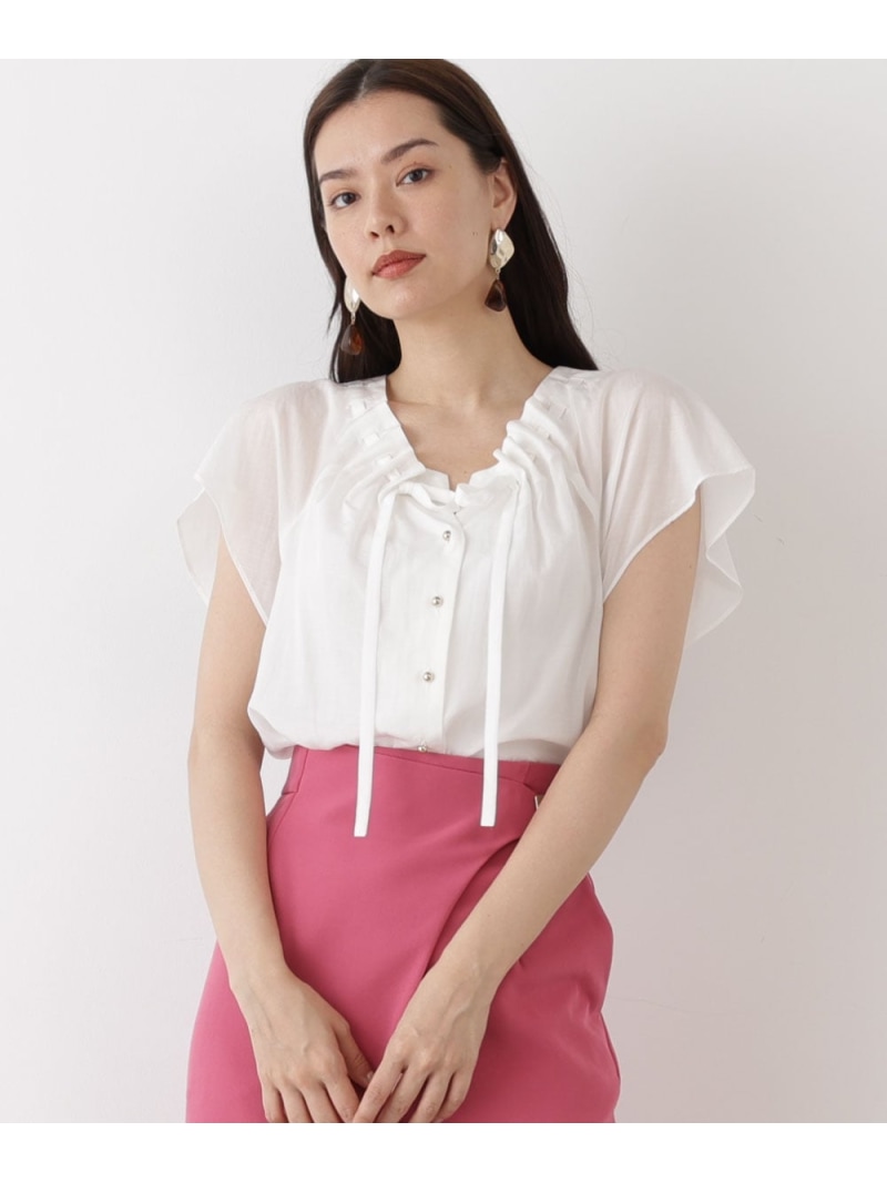 【SALE／46%OFF】◆ギャザーネックブラウス PINKY&DIANNE ピンキー アンド ダイアン トップス シャツ・ブラウス ホワイト ピンク【RBA_E】【送料無料】[ Fashion]｜PINKY ＆ DIANNE