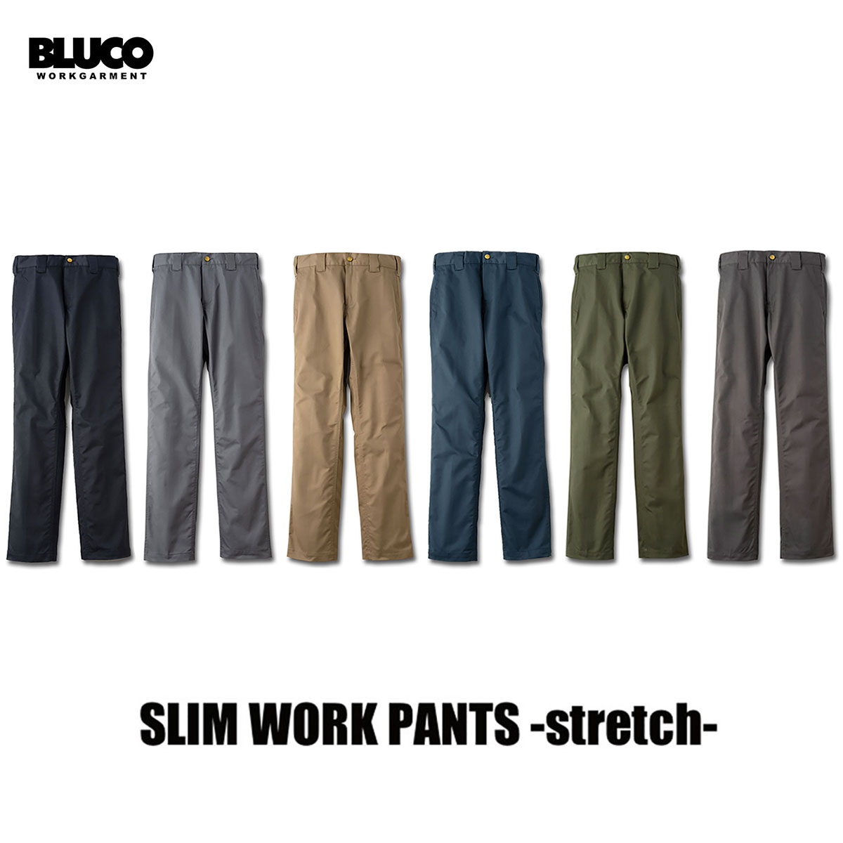 ☆貨物輸送無料☆BLUCO(ブルコ) SLIM WORK PANTS -strech- 6色(BLK/L.GRY/KHK/NVY/OLV/GRY)