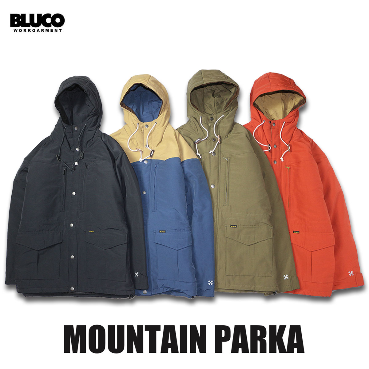☆送料無料セールプライス!! BLUCO(ブルコ) OL-047-022 MOUNTAIN PARKA 4色(BLK/B.RED/OLV/NVY-KHK)
