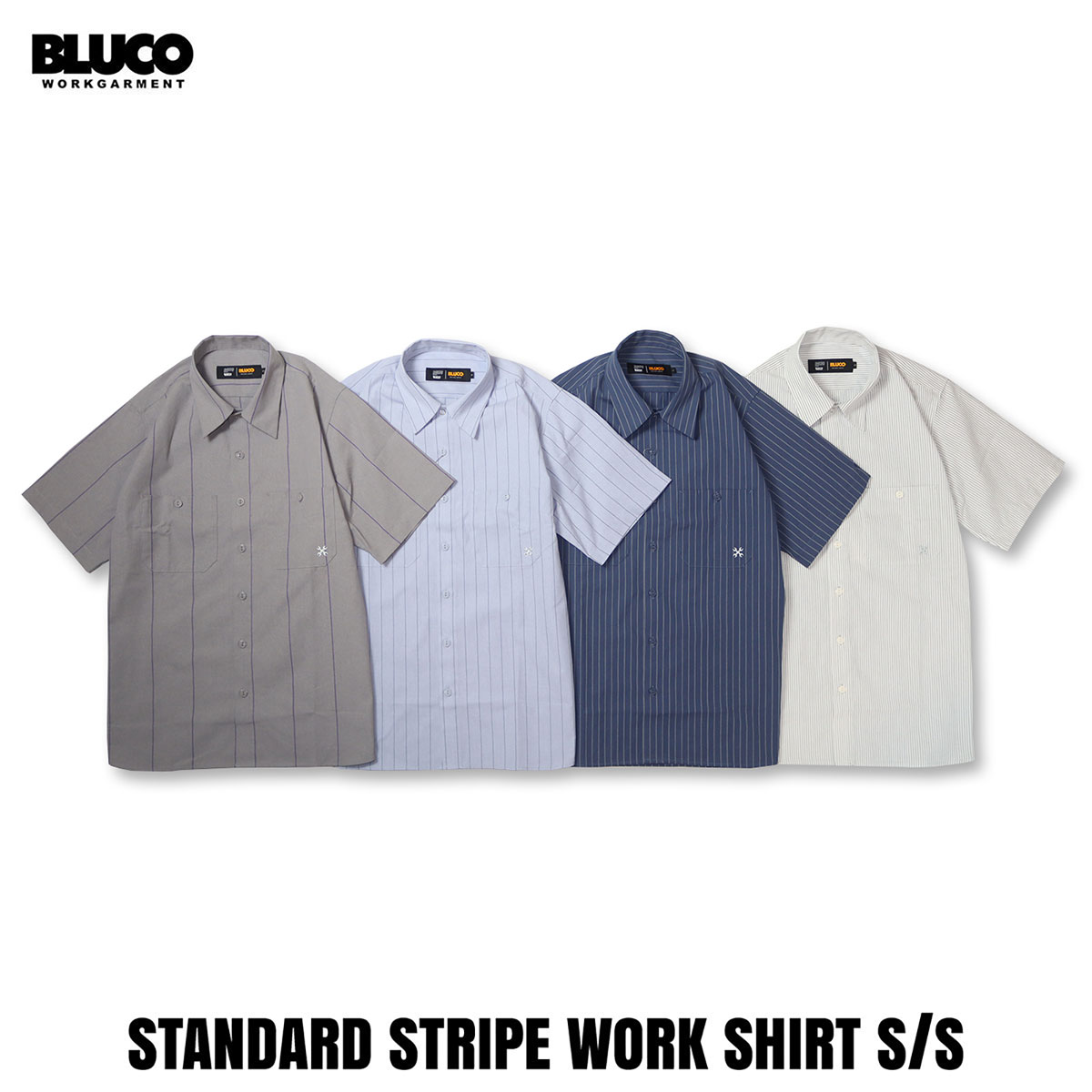 ☆送料無料セールプライス!! BLUCO(ブルコ) OL-21-118 STANDARD STRIPE WORK SHIRT S/S 4色(GRAY/SAX/NAVY/WHITE)