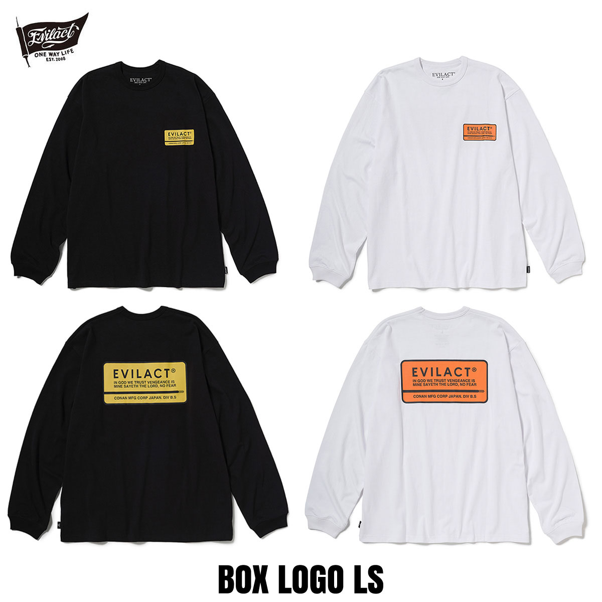☆貨物輸送無料お持て成し中!! EVILACT(イーブルアクト) BOX LOGO LS 2色(BLACK/WHITE)