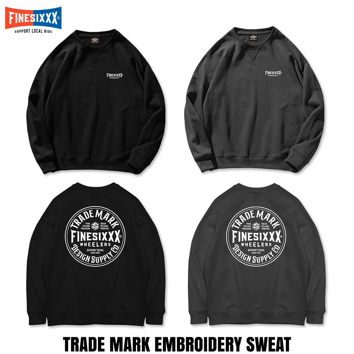 ☆貨物輸送無料お持て成し中!! FINESIXXX(ファインシックス) TRADE MARK EMBROIDERY SWEAT 2色(BLACK/BLUE GRAY)