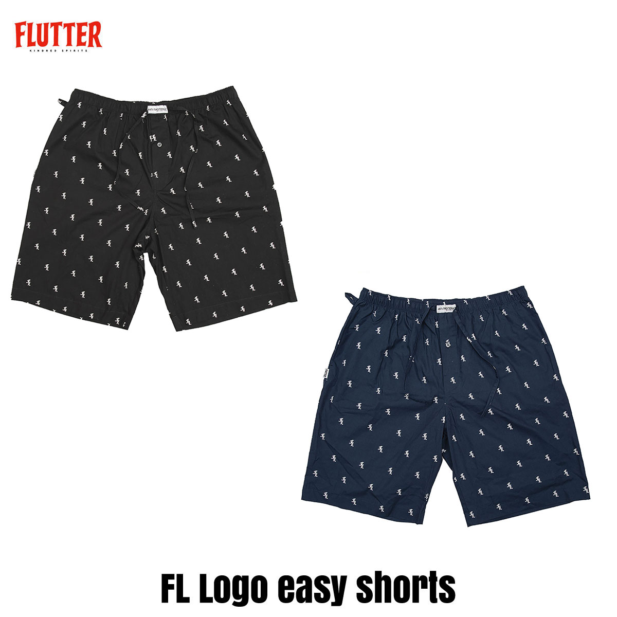 ☆貨物輸送無料割引き販売必要経費!! FLUTTER(フラッター) FL Logo easy shorts 2色(BLACK/NAVY) メンズファッション-ズボン・パンツ
