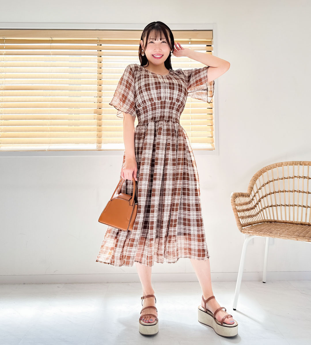 【Pinup Closet】マジョリカワンピ ピンナップクローゼット CINEMATIQ シネマティック レディース ワンピース 大人可愛い 大人気 かぶり 2way 裏地あり 五分袖 チェック マシンウォッシャブル 洗える シワになりにくい イージーケア 600mlボトルが入るマジカルポケット|Pinup Closet