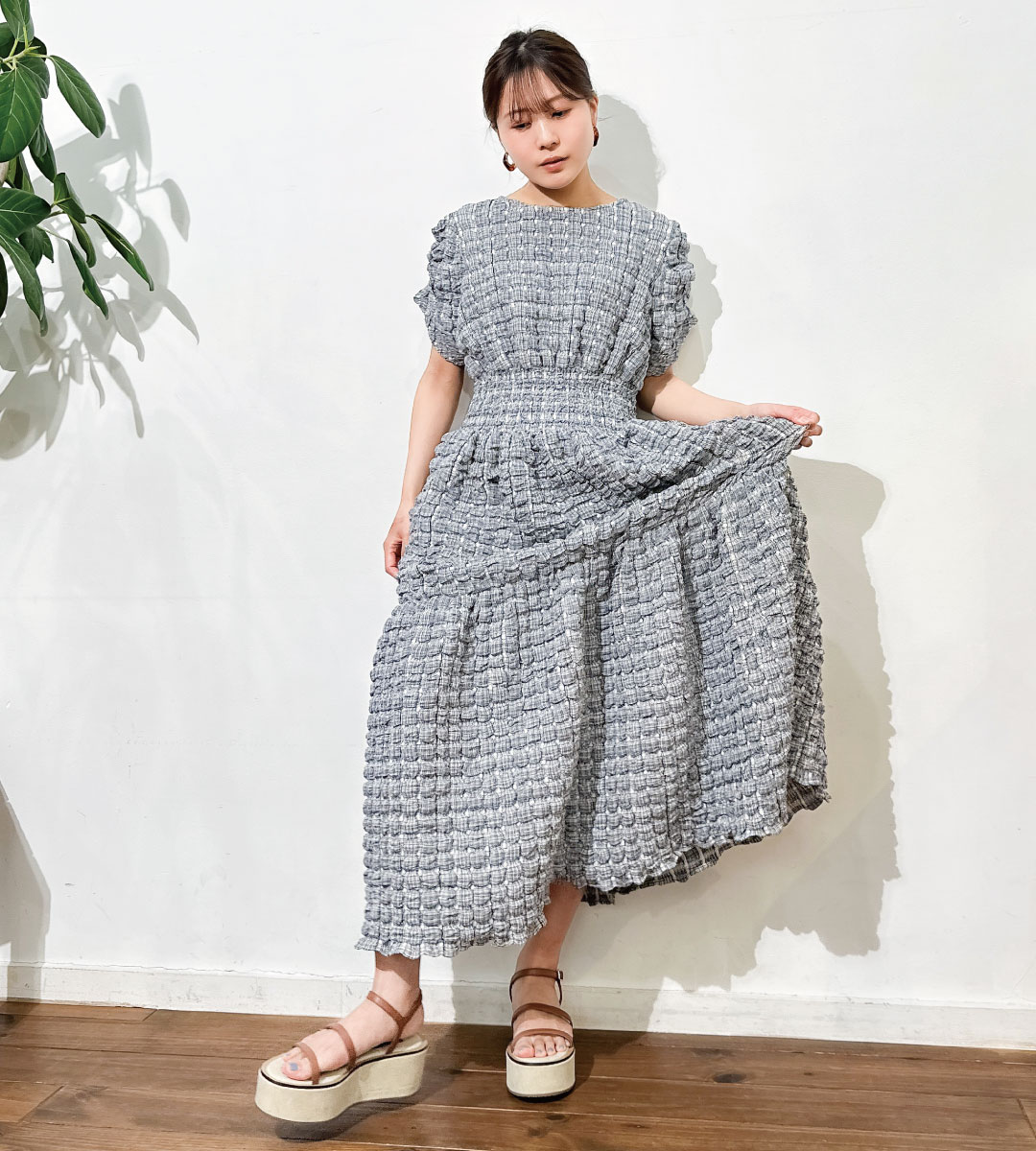 【Pinup Closet】カフススリーブヘレナワンピ ピンナップクローゼット CINEMATIQ シネマティック レディース ワンピース 大人可愛い 2way かぶり可 フリーサイズ 涼しい マシンウォッシャブル 洗える シワになりにくい イージーケア 600mlボトルが入るマジカルポケット|Pinup Closet
