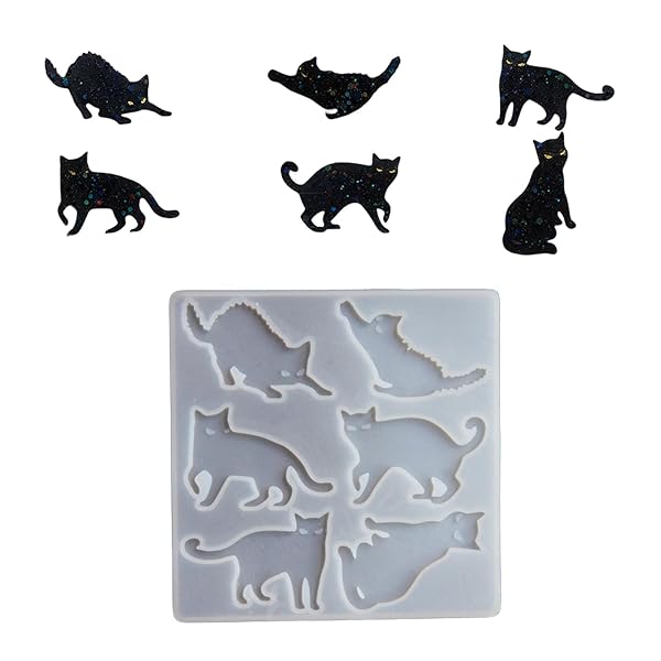 猫 シリコンモールド キーホルダー ネックレス ペンダント 6種類 きれい 猫形 猫物語 ネコ派 抜き型 レジンモールド シリコン型 UVレジン (B)画像