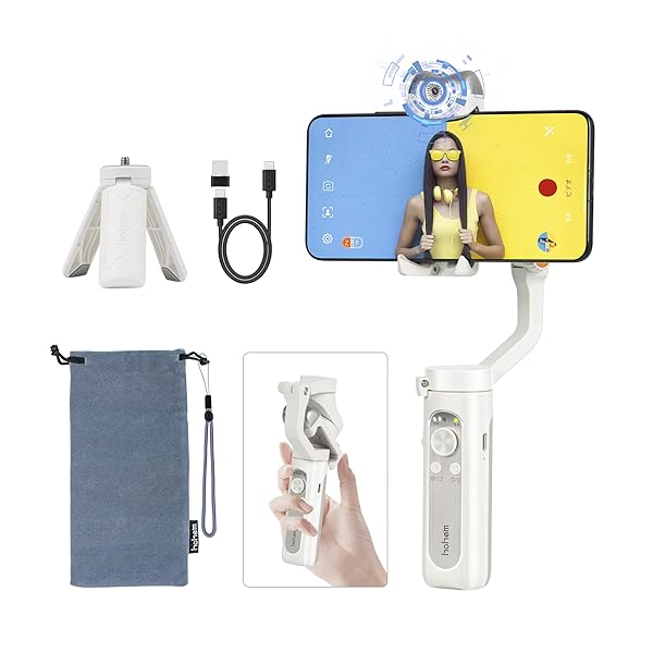 Hohem V2 スマホジンバル 折りたたみ式 263g超軽量 片手持ち3軸スタビライザー AI顔追跡 LEDライト付き 美顔 専用APP制御 ドリーズーム インセプション効果 Vlog作り 自撮り用 iPhone/Android対応 日本語取説付属画像