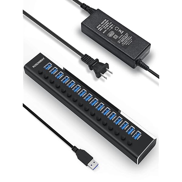ROSONWAY USB ハブ 3.0 16ポート アルミ製 USB Hub 100W セルフパワー USBハブ 5Gbps高速転送 12V/8.3A ACアダプタ付き 独立スイッチ(RSH-A16)｜ピオマーケット