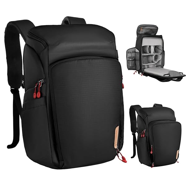 [K\u0026F Concept] 写真機御徒面子 カメラバックパック 写真機背嚢 25L 大電気容量 今めかしい 2気室 多役立つこと 男女兼用 一眼二眼レフうしろ側 電気容量取りひろげる可 一眼二眼レフ/16inパソコン/三脚架納める可 旅する/上り勾配/出張/アウトドア映画化うしろ側風呂敷き包み (06-