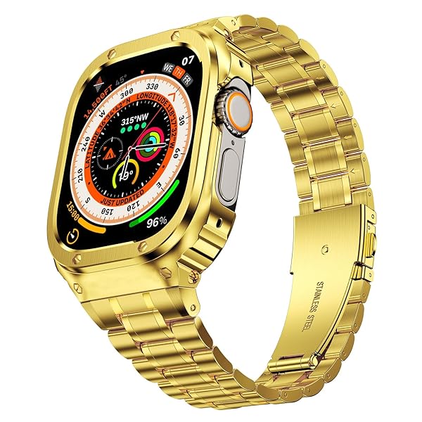 MioHHR ステンレス鋼スチール写真製ダンス楽隊、入れもの取り替えっこ性 Apple Watch Bands 49粍,金属元素製保護することバンパー押しかぶせる付き添い人手ごわいな同盟罷工一巡り iWatch Ultra 2 1 成人男性用.(ゴールド) その他-家電