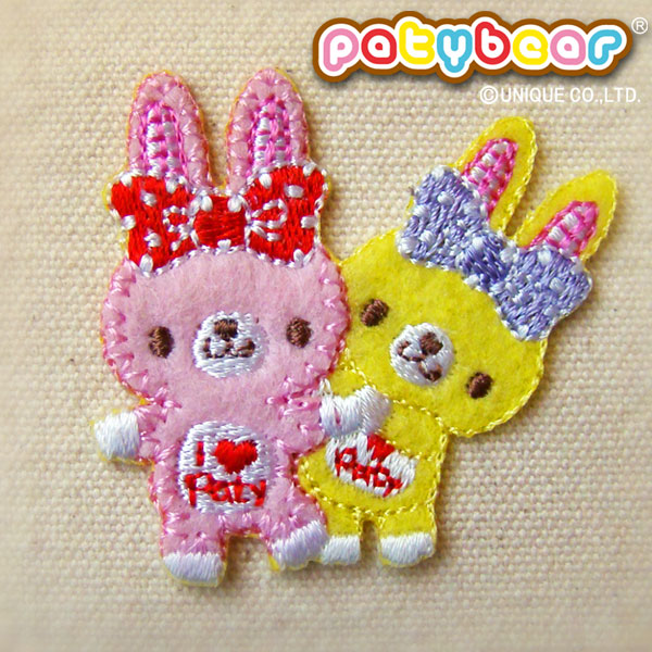 楽天市場 シールワッペン Patybear パティーベア ピンクと黄色のうさぎ アイロン シール兼用タイプ 女の子の入園準備に かわいいアップリケ ｐ ｓ ｆａｎ R