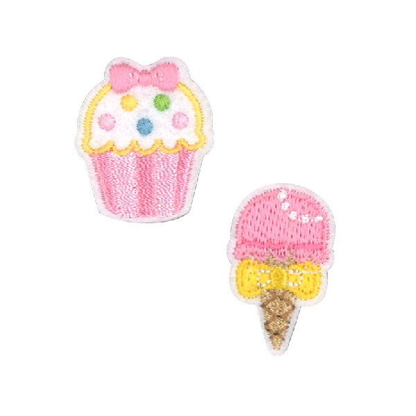 楽天市場】【大きめ ワッペン】 カップケーキ ピンク＆ブルー 約