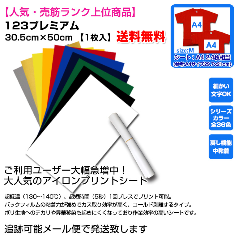 市場 送料無料 1枚入 アイロンプリントシート アイロンシート アイロン 売筋ランク上位商品 カッティングシート ラバーシート 人気 123プレミアム  30.5cm×50cm