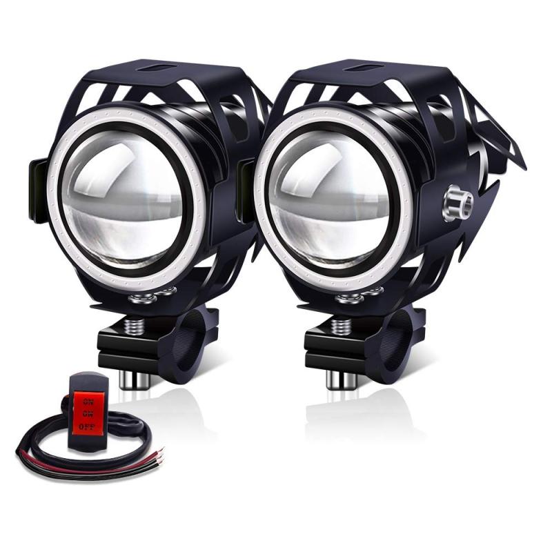 Aoling バイク フォグランプ LED 12V 24V ブルーイカリング付き ON/ON/OFFスイッチ付き LEDバイクヘッドライト 補助灯 オートバイ補助フォグランプ ホワイトライト 汎用車外灯 建築照明器具 夜釣り