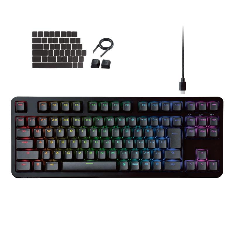 エレコム ゲーミングキーボード V-custom VK310C 有線 RGB テンキー受け答え 力学的 ネオクラッチキーキャップ 青軸 クリッキー USB界面積み上げる TK-VK310CBK