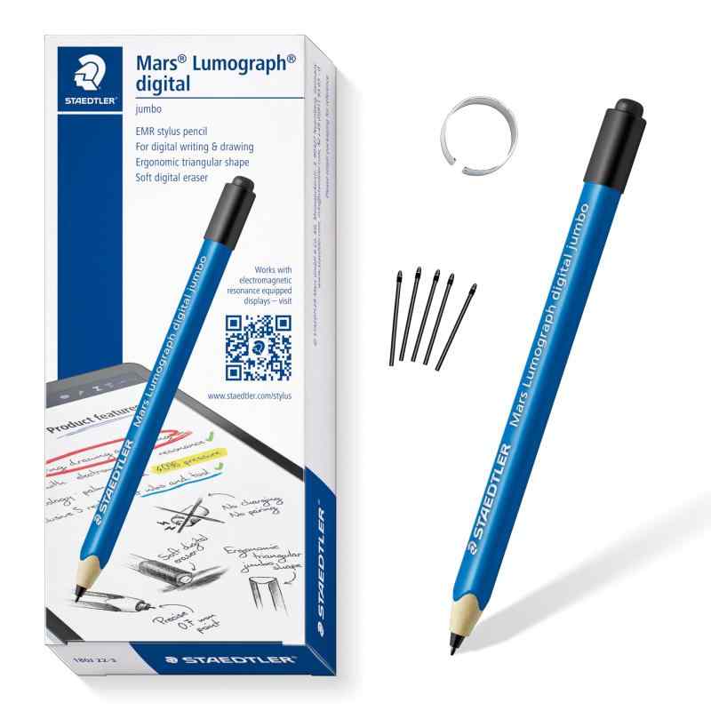Staedtler Mars Digital Jumbo 180J 22nd EMR Stylus with Soft Digital Eraser. Stylus for Digital Writing, Drawing and Erasing on