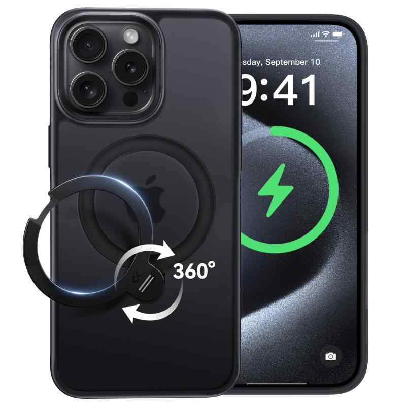 【2026最高傑作&定点360度回転】CASEKOO iPhone 15 Pro 用 ケース 超強磁力 MagSafe対応 米軍MIL規格 耐衝撃 高耐久性 【横縦両立・角度調整】指紋防止/マット仕上げ/黄変防止/薄型半透明 ストラッ