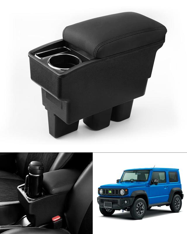 Auto Spec スズキ 新型ジムニー に適合 車用アームレスト コンソールボックス 車内収納ボックス 多機能 JIMNY JB64W/JB74W H30.7-現行 車種専用設計 ドリンクホルダー 小物入れ 肘掛け 肘置き 収納 ア