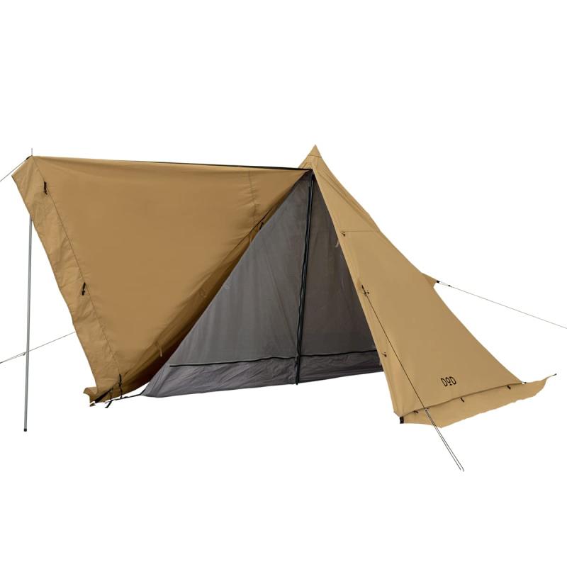DOD(ディーオーディー) ムシャテント 1人用 火の粉に強い TC 素材の ソロテント T1-819-TN 組立サイズ(外寸):(約)W290×D290×H183cm ロープ、スカートを含まず。