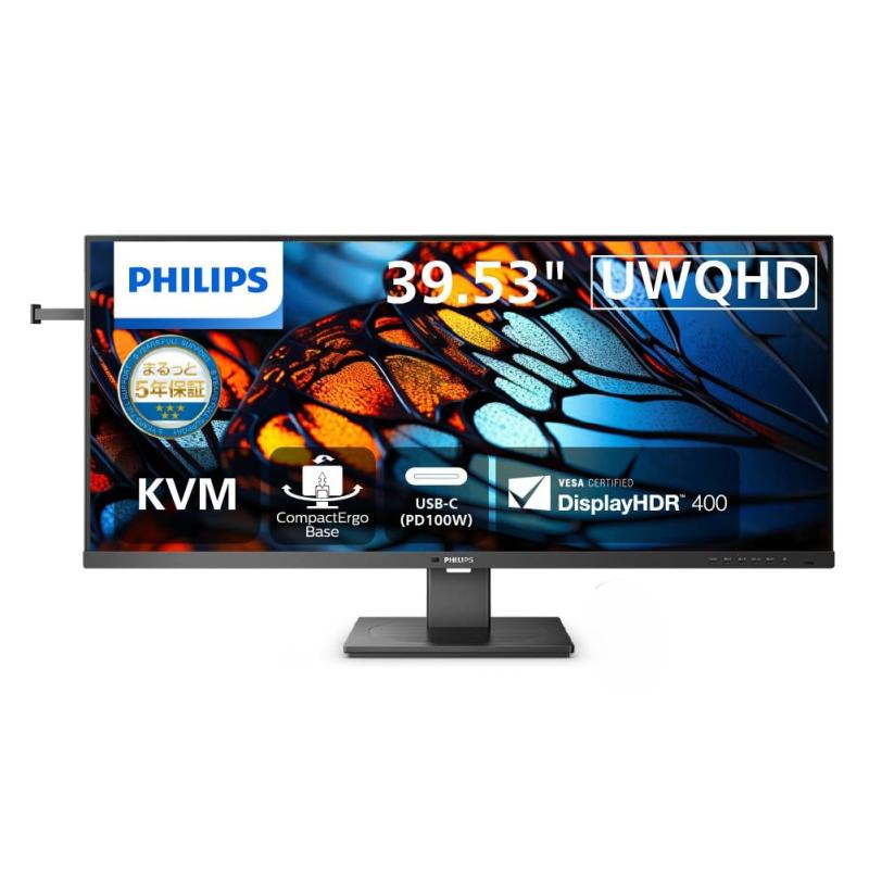 PHILIPS ウルトラワイドディスプレイ(39.5インチ(21:9), IPS, WQHD 3440×1440@120Hz, 4ms, HDMI2.0 x1, DP1.4x1, USBハブ(DP Alt mode, PD100W), USBポートx4,|ぴっぴストア 店
