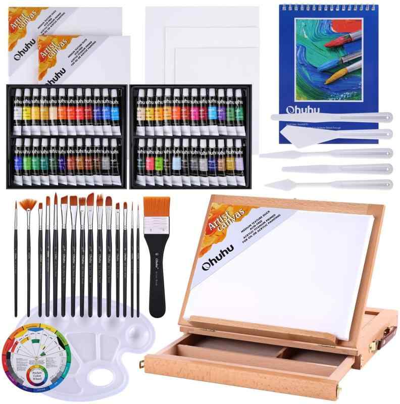 Ohuhu アクリル絵の具 78点セット 画材 絵具 絵画 絵の具セット 白 黒 大人 初心者 男の子 女の子 Acrylic Paint Set 48色 15本筆 1個卓上イーゼル 1本平筆 キャンバス5枚 パレットナイフ5本 1個パレッ｜ぴっぴストア　店 7,600円