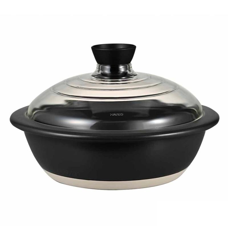 HARIO(ハリオ) フタがガラスの 土鍋 9号 3000ml 中身が見える 耐熱ガラス 陶器 日本製 GDN-255-B-W
