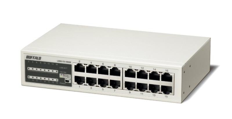 緩衝装置置き目 BUFFALO 10/100Mbps相応う 金属元素筺体 ワット数内蔵 16界面 白いこと スイッチングこしき LSW3-TX-16NSR