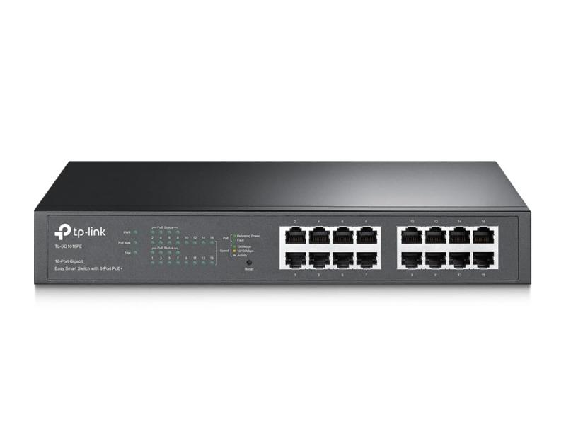 TP-Link スマートスイッチ ギガ16ポート PoE+ 8ポート 管理機能付 ラックマウント TL-SG1016PE