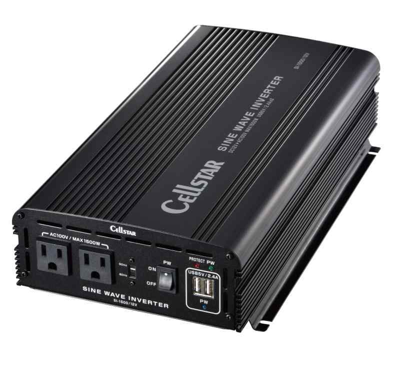セルスター 正弦波インバーター SI-1500/12 定格出力1,200W(最大1,500W) USB(定格2.4A) コード長2.0m 12V車専用 CELLSTAR