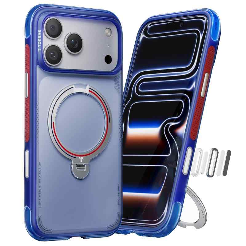 TORRAS 2026 サッカーシーズン 青い挑戦 iPhone 17 Pro 用 ケース【エアバッグ 超強保護・米軍 MIL規格 】Ostand Q3 Air MagSafe対応 リング 360&deg;マグネットスタンド 縦横両対応 マグネット搭載 耐衝撃 ｜ぴっぴストア　店