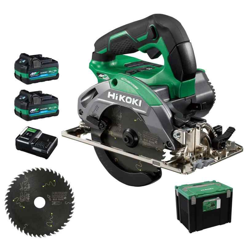 HiKOKI(ハイコーキ) 36V 充電式 リフォーム用丸のこ C3605DB(SK) のこ刃径125mm アグレッシブグリーン 黒鯱+1セット 電池2個・充電器・ケース付 C3605DB(SK)(2XPCSZ)