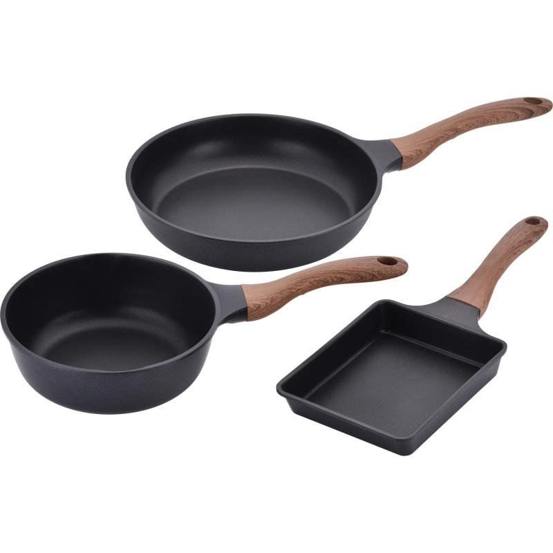 和平フレイズ フライパンセット 玉子焼き&深型フライパン20cm&フライパン26cm IH対応 ブラック 木目調ハンドル エヌトーン MB-1226|ぴっぴストア 店
