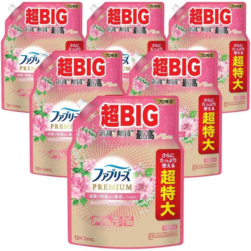 ファブリーズ 消臭スプレー PREMIUM 消臭＋除菌成分最高レベル配合 衣類・布製品用消臭剤 パステルフローラル＆ブロッサムの香り 詰め替え 超特大 1240mL×6袋 [ケース品]