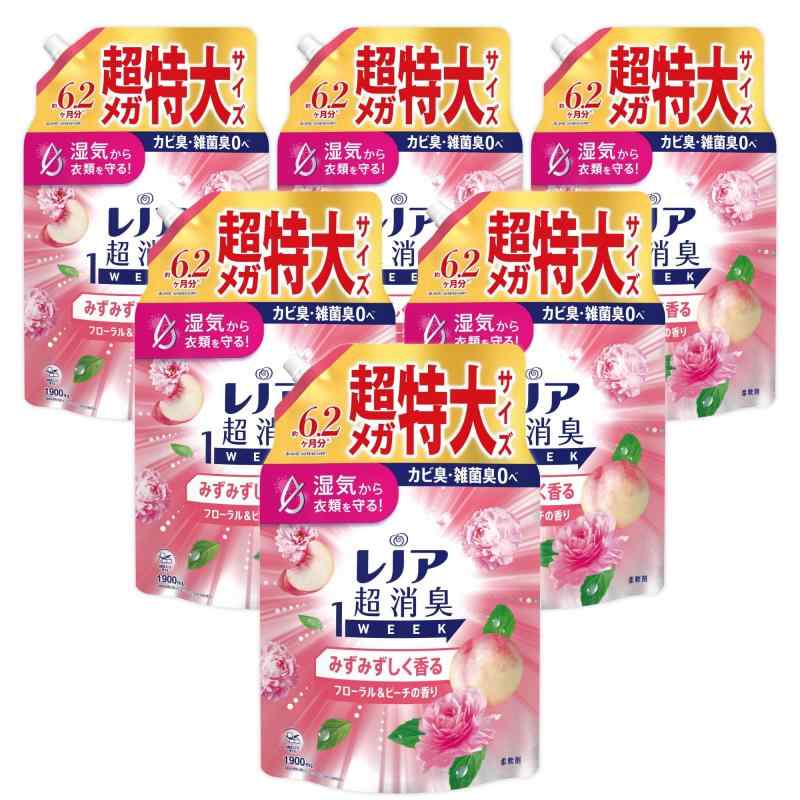 レノア 超消臭1WEEK 延性のある剤 みずみずしく香るフローラル\u0026amp;桃の芳ばしさ 詰め替え 1900mLｘ6袋 [大電気容量] [容れもの品]