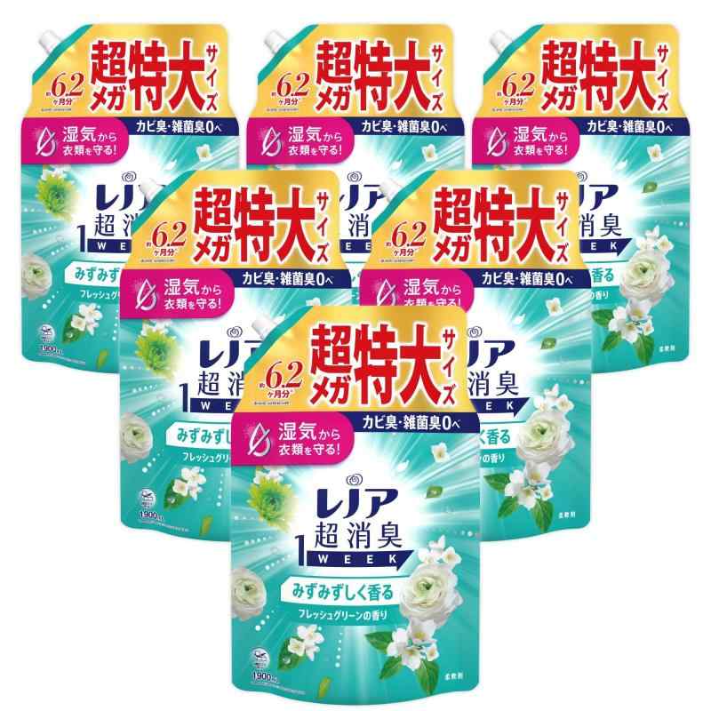 レノア 超消臭1WEEK 延性のある剤 みずみずしく香る生新しい緑であることの芳ばしさ 詰め替え 1900mLｘ6袋 [大電気容量] [容れもの品]