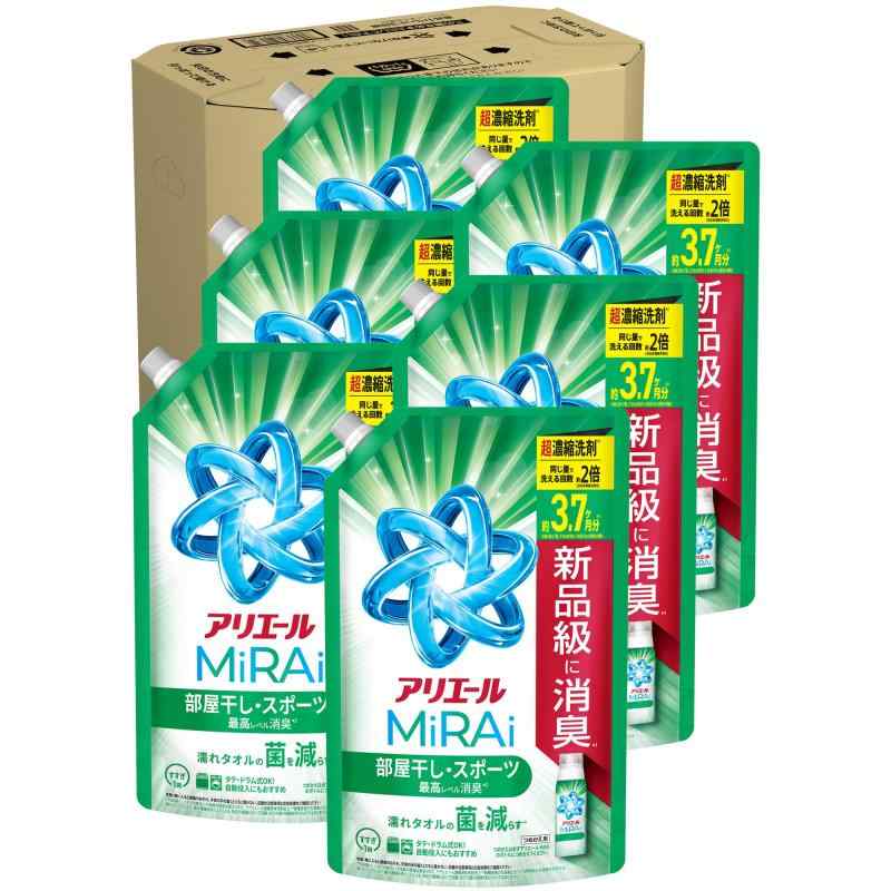 アリエール ミライ 超濃縮 液体【ケース品】大容量 1170g×6袋 部屋干し&スポーツ消臭 コンパクト 洗濯洗剤 詰め替え|ぴっぴストア 店