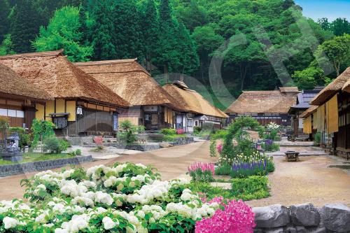 エポック社 1000ピース ジグソーパズル 日本風景 新緑の大内宿-福島 (50×75cm) 09-012s のり付き ヘラ付き 点数券付き EPOCH画像