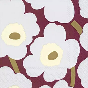 楽天市場 Marimekko マリメッコ 可愛い ペーパーナプキン デコパージュ Unikko Bordeaux ウニッコ 花柄 ボルドー １枚 バラ売り ｐｉｐｐｙ ２号店