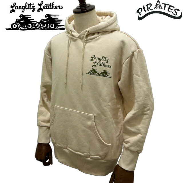 LANGLITZ LEATHERS \u003cBR\u003eラングリッツレザー \u003cBR\u003eヘビーウェイト フーデッドスウェットシャツ (ティーシャツパーカー) \u003cBR\u003eType A \u003cBR\u003e(上半身色合い:象牙色/刷り上げる色合い:オリーブ)