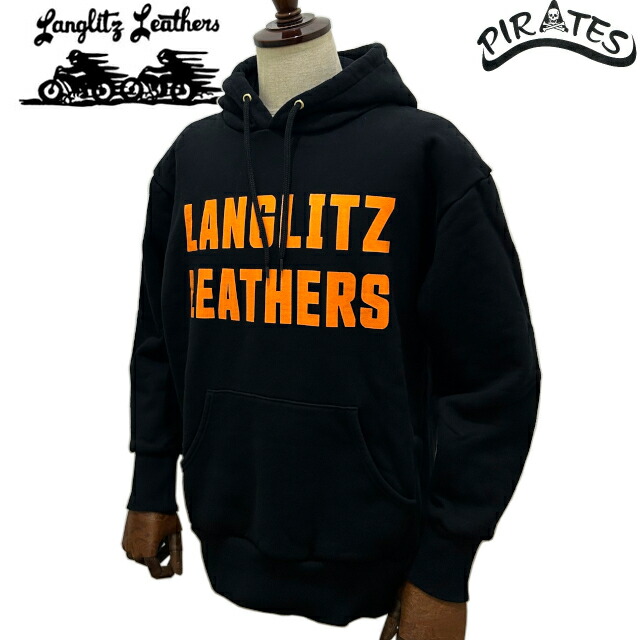 LANGLITZ LEATHERS \u003cBR\u003eラングリッツレザー \u003cBR\u003eヘビーウェイト フーデッドスウェットシャツ (ティーシャツパーカー) \u003cBR\u003eType LL301 \u003cBR\u003e(上半身色合い:黒いこと/刷り上げる色合い:オレンジ色)