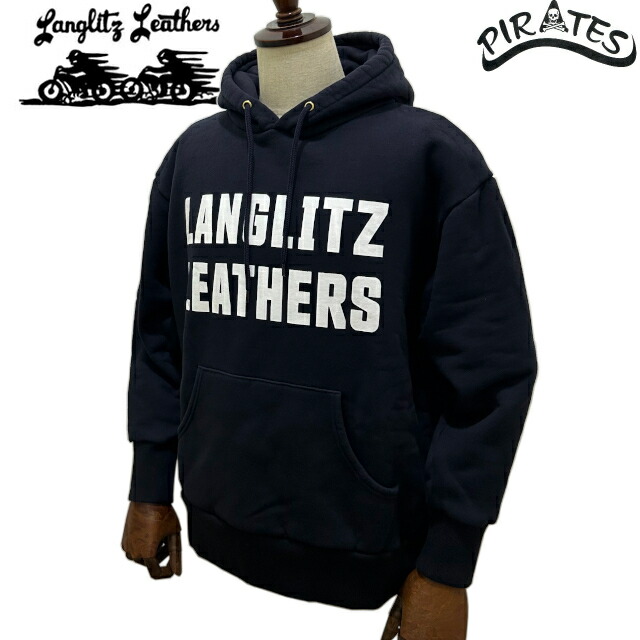 LANGLITZ LEATHERS \u003cBR\u003eラングリッツレザー \u003cBR\u003eヘビーウェイト フーデッドスウェットシャツ (ティーシャツパーカー) \u003cBR\u003eType LL301 \u003cBR\u003e(上半身色合い:米国海軍/刷り上げる色合い:白いこと)