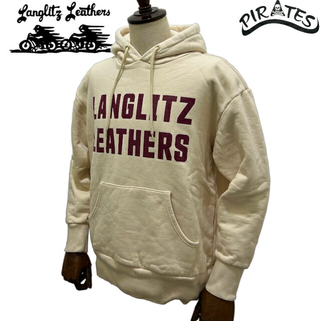 LANGLITZ LEATHERS \u003cBR\u003eラングリッツレザー \u003cBR\u003eヘビーウェイト フーデッドスウェットシャツ (ティーシャツパーカー) \u003cBR\u003eType LL301 \u003cBR\u003e(上半身色合い:象牙色/刷り上げる色合い:バーガンディ)