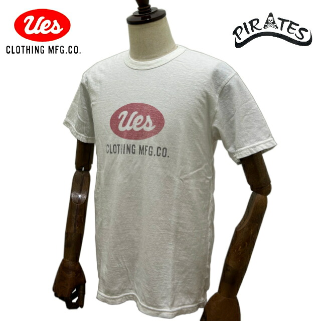 UES ウエス lot 652501 (ホワイト) クルーネック ショートスリーブ(半袖) コットン プリント Tシャツ \